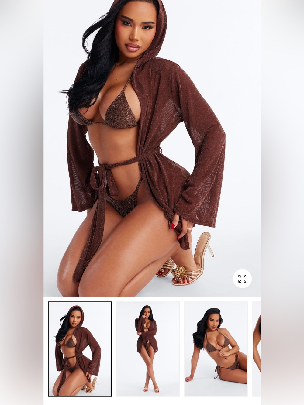 Brown Sheer Mesh Bikini Cover-Up with Matching Bikini